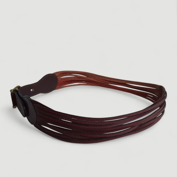 70\'s DIOR Burgundy Leather Lacing Belt Vintage Logo Gold Strappy Retro main image 11